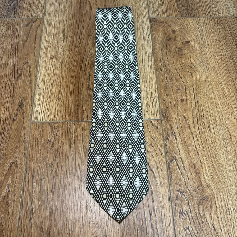 VTG Daniel de Fasson Mens Silk Necktie Geometric Diamond Hexagon‎ Black retro